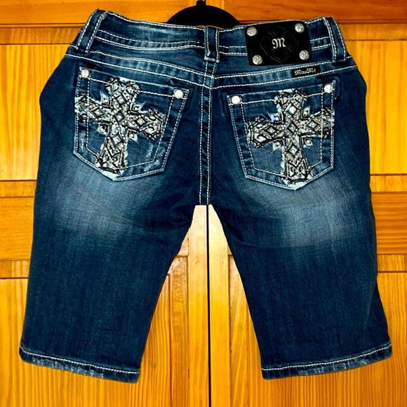 Miss Me Pants - Miss Me. Denim long rhinestone slightly stretch shorts with canvas, size 26